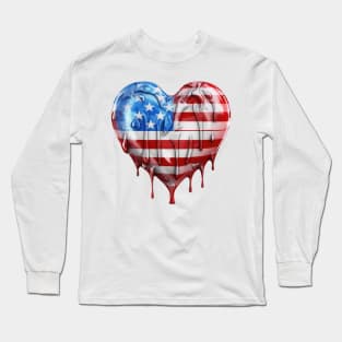 American Flag Dripping Heart #1 Long Sleeve T-Shirt